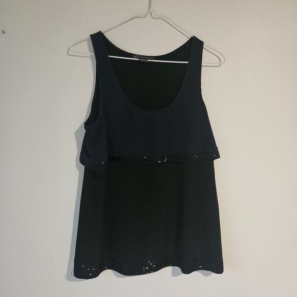 Armani Exchange AX Blue black Flowy Evening Tank Blouse Sequins Sexy Elegant EUC - Picture 1 of 7